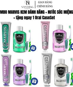 COMBO CHĂM SÓC RĂNG MIỆNG MARVIS – KEM ĐÁNH RĂNG 75ml + NƯỚC SÚC MIỆNG 120ml – TẶNG KÈM BỘ QUÀ ORAL CASESET